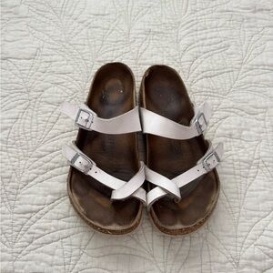 Birkenstock White and Brown Strappy Sandals